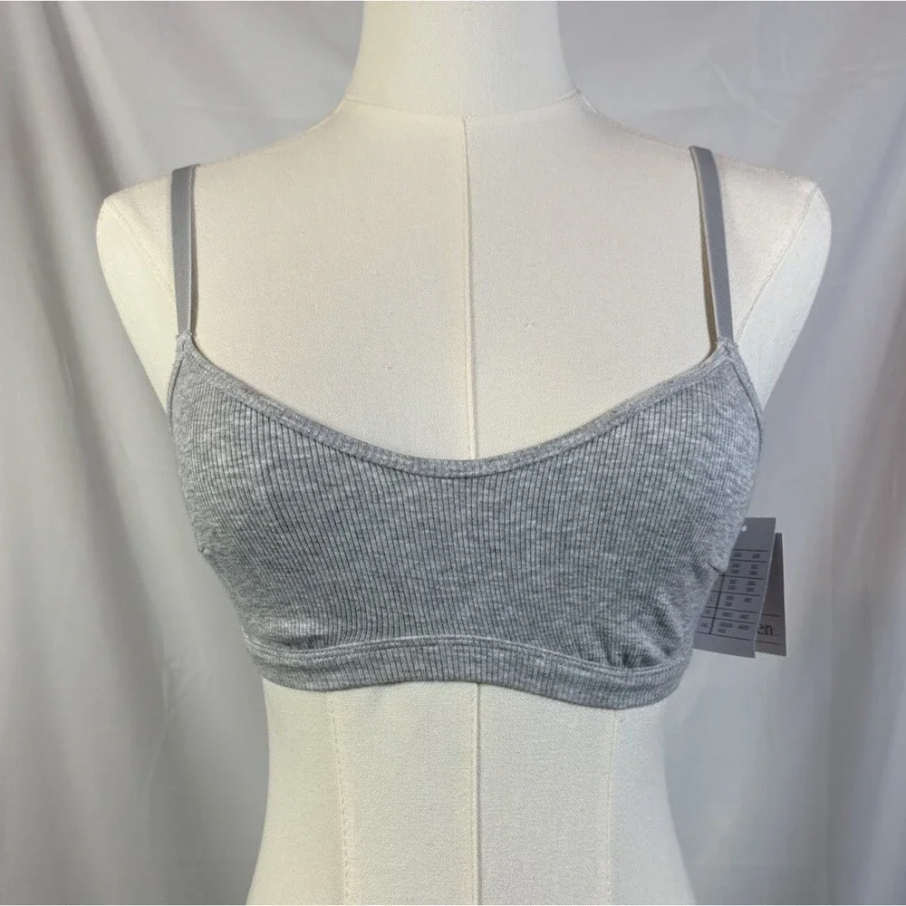 Auden Women's Size XS Cotton Blend Scoop Ribbed Bralette Bra Light Heather Gray